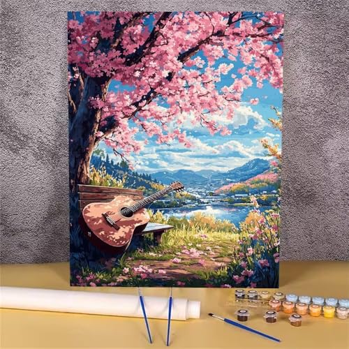 Landschaft Malen Nach Zahlen Erwachsene,Malen Nach Zahlen Musikinstrument,DIY Handgemalt Ölgemälde Kit für Erwachsene,Mit Pinseln und Acrylfarbe,zur Mädchen Geschenkes (Rahmenlos,50x65 cm) GH-1736 von Alaoan