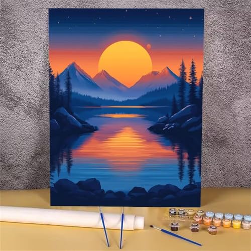 Landschaft Malen Nach Zahlen Erwachsene,Malen Nach Zahlen Sonnenuntergang,DIY Handgemalt Ölgemälde Kit für Erwachsene,Mit Pinseln und Acrylfarbe,zur Mädchen Geschenkes (Rahmenlos,60x80 cm) GH-1721 von Alaoan