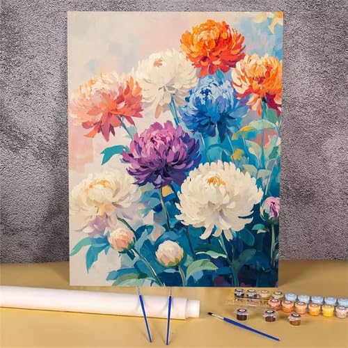 Malen Nach Zahlen Blume, Chrysantheme Malen Nach Zahlen Erwachsene, DIY Handgemalt Ölgemälde Leinwand Kits, Anfänger Paint by Numbers Malen Nach Zahlen zur Heimdekoration, Kein Rahmen 70x90 cm GH-1779 von Alaoan