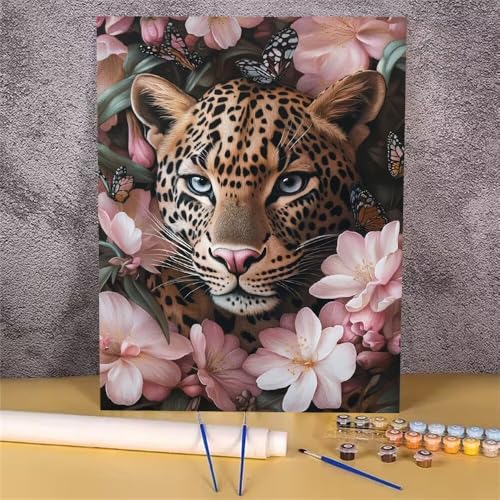 Malen Nach Zahlen Blume, Leopard Malen Nach Zahlen Erwachsene, DIY Handgemalt Ölgemälde Leinwand Kits, Erwachsene Paint by Numbers Malen Nach Zahlen zur Heimdekoration, Kein Rahmen 20x30 cm GH-1761 von Alaoan