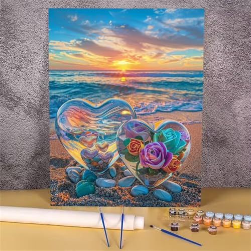 Malen Nach Zahlen Blume, Strand Malen Nach Zahlen Erwachsene, DIY Handgemalt Ölgemälde Leinwand Kits, Erwachsene Paint by Numbers Malen Nach Zahlen zur Heimdekoration, Kein Rahmen 40x50 cm GH-1179 von Alaoan