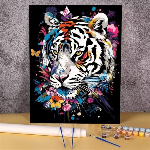 Malen Nach Zahlen Blume,Tiger Malen Nach Zahlen Erwachsene,DIY Handgemalt Ölgemälde Leinwand Kits,Anfänger Erwachsene Paint by Numbers Malen Nach Zahlen zur Heimdekoration,Kein Rahmen 70x90 cm GH-1170 von Alaoan