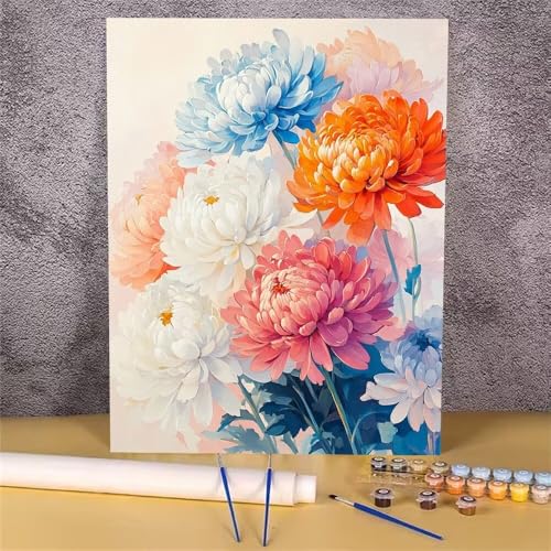 Malen Nach Zahlen Erwachsene Blume, Malen Nach Zahlen Chrysantheme, DIY Handgemalt Ölgemälde Leinwand Kits für Anfänger, Mit Pinsels und Acrylfarbe Als Heimdekoration, Ohne Rahmen 20x30 cm GH-1777 von Alaoan