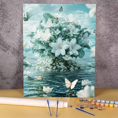 Malen Nach Zahlen Erwachsene Blume, Malen Nach Zahlen Schmetterling, DIY Handgemalt Ölgemälde Leinwand Kits für Anfänger, Mit Pinsels und Acrylfarbe Als Heimdekoration, Ohne Rahmen 30x40 cm GH-415 von Alaoan