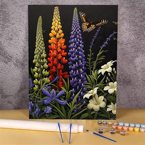 Malen Nach Zahlen Erwachsene Blume, Malen Nach Zahlen Schmetterling, DIY Handgemalt Ölgemälde Leinwand Kits für Anfänger, Mit Pinsels und Acrylfarbe Als Heimdekoration, Ohne Rahmen 30x40 cm GH-1249 von Alaoan