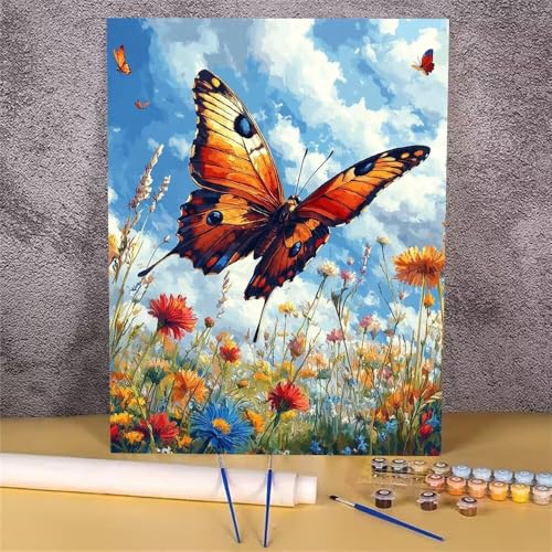 Malen Nach Zahlen Erwachsene Blume, Malen Nach Zahlen Schmetterling, DIY Handgemalt Ölgemälde Leinwand Kits für Anfänger, Mit Pinsels und Acrylfarbe Als Heimdekoration, Ohne Rahmen 30x40 cm GH-1645 von Alaoan