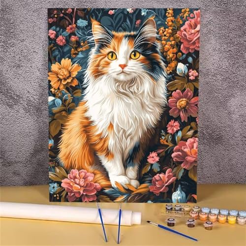 Malen Nach Zahlen Erwachsene Blume,Malen Nach Zahlen Katze,DIY Handgemalt Ölgemälde Leinwand Kits für Anfänger,Mit Pinsels und Acrylfarbe Als Geschenkes und Heimdekoration,Ohne Rahmen 30x40 cm GH-1723 von Alaoan