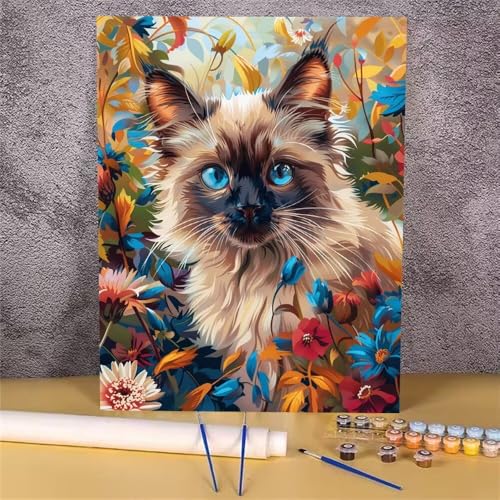 Malen Nach Zahlen Erwachsene Blume,Malen Nach Zahlen Katze,DIY Handgemalt Ölgemälde Leinwand Kits für Anfänger,Mit Pinsels und Acrylfarbe Als Geschenkes und Heimdekoration,Ohne Rahmen 50x70 cm GH-1687 von Alaoan