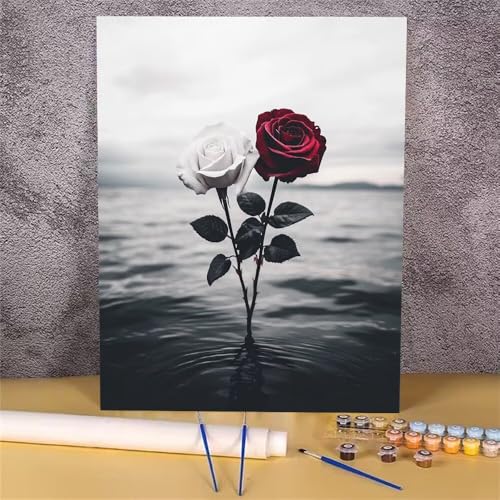 Malen Nach Zahlen Erwachsene Blume,Malen Nach Zahlen Rose,DIY Handgemalt Ölgemälde Leinwand Kits für Anfänger,Mit Pinsels und Acrylfarbe Als Geschenkes und Heimdekoration,Ohne Rahmen 30x40 cm GH-400 von Alaoan