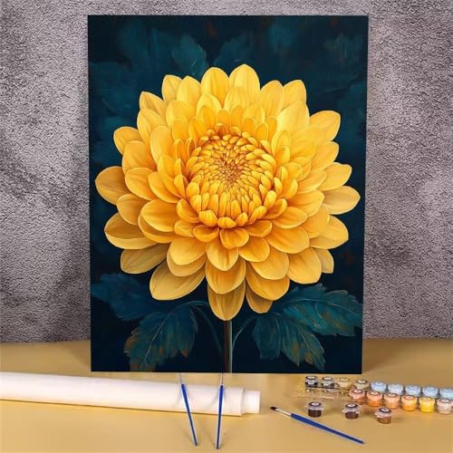 Malen Nach Zahlen Erwachsene Chrysantheme, Malen Nach Zahlen Blume, DIY Handgemalt Ölgemälde Leinwand Kits für Anfänger, Mit Pinsels und Acrylfarbe Als Heimdekoration, Ohne Rahmen 20x30 cm GH-1759 von Alaoan