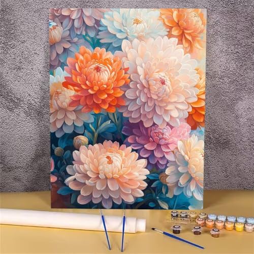 Malen Nach Zahlen Erwachsene Chrysantheme, Malen Nach Zahlen Blume, DIY Handgemalt Ölgemälde Leinwand Kits für Anfänger, Mit Pinsels und Acrylfarbe Als Heimdekoration, Ohne Rahmen 20x30 cm GH-1780 von Alaoan