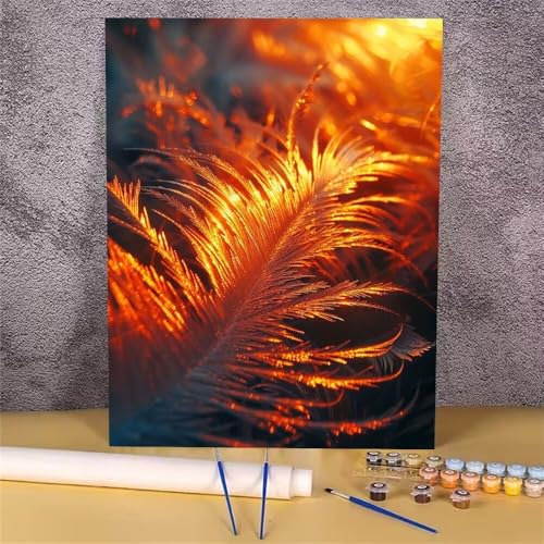 Malen Nach Zahlen Erwachsene Feder, Malen Nach Zahlen Sonnenuntergang, DIY Handgemalt Ölgemälde Leinwand Kits für Anfänger, Mit Pinsels und Acrylfarbe Als Heimdekoration, Ohne Rahmen 30x40 cm GH-1225 von Alaoan