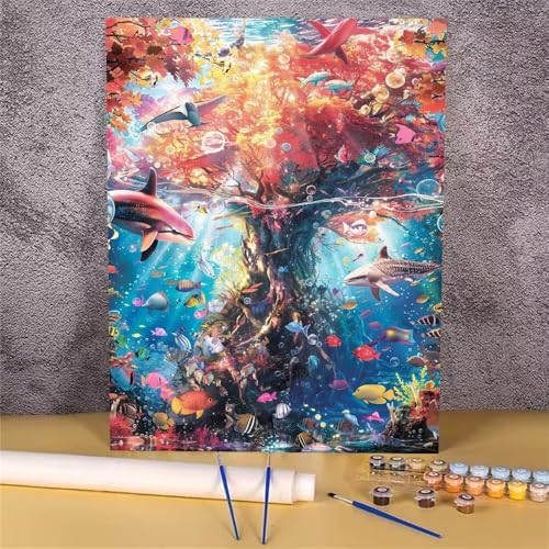 Malen Nach Zahlen Erwachsene Fisch,Malen Nach Zahlen Baum,DIY Handgemalt Ölgemälde Leinwand Kits für Anfänger,Mit Pinsels und Acrylfarbe Als Geschenkes und Heimdekoration,Ohne Rahmen 30x40 cm GH-535 von Alaoan