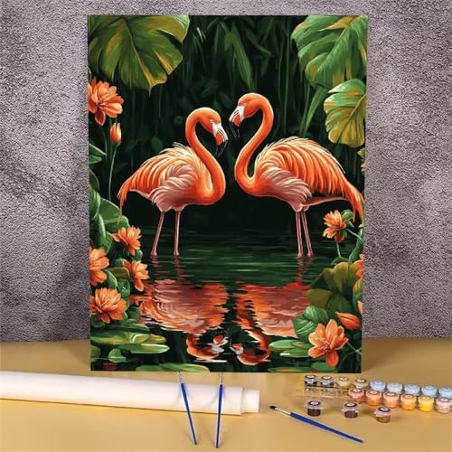 Malen Nach Zahlen Erwachsene Flamingo,Malen Nach Zahlen Blume,Handgemalt Ölgemälde Leinwand Kits für Anfänger,Mit Pinsels und Acrylfarbe Als Geschenkes und Heimdekoration,Ohne Rahmen 20x30 cm GH-1789 von Alaoan