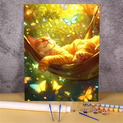 Malen Nach Zahlen Erwachsene Katze, Malen Nach Zahlen Schmetterling, DIY Handgemalt Ölgemälde Leinwand Kits für Anfänger, Mit Pinsels und Acrylfarbe Als Heimdekoration, Ohne Rahmen 30x40 cm GH-583 von Alaoan