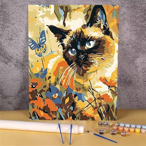 Malen Nach Zahlen Erwachsene Katze,Malen Nach Zahlen Mosaik,Handgemalt Ölgemälde Leinwand Kits für Anfänger,Mit Pinsels und Acrylfarbe Als Geschenkes und Heimdekoration,Ohne Rahmen 30x40 cm GH-1228 von Alaoan