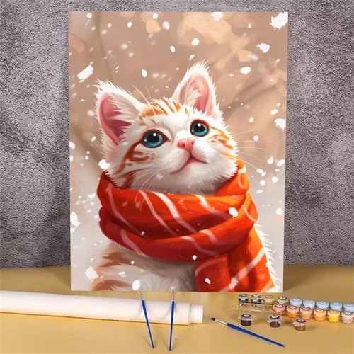 Malen Nach Zahlen Erwachsene Katze,Malen Nach Zahlen Winter,Handgemalt Ölgemälde Leinwand Kits für Anfänger,Mit Pinsels und Acrylfarbe Als Geschenkes und Heimdekoration,Ohne Rahmen 60x80 cm GH-1153 von Alaoan