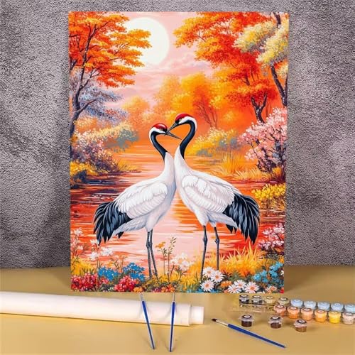 Malen Nach Zahlen Erwachsene Kran,Malen Nach Zahlen Herbst,DIY Handgemalt Ölgemälde Leinwand Kits für Anfänger,Mit Pinsels und Acrylfarbe Als Geschenkes und Heimdekoration,Ohne Rahmen 30x40 cm GH-1150 von Alaoan