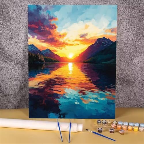 Malen Nach Zahlen Erwachsene Landschaft, Malen Nach Zahlen Sonnenuntergang, DIY Handgemalt Ölgemälde Leinwand Kits für Anfänger, Mit Pinsels und Acrylfarbe Als Geschenkes, Ohne Rahmen 40x50 cm GH-1612 von Alaoan