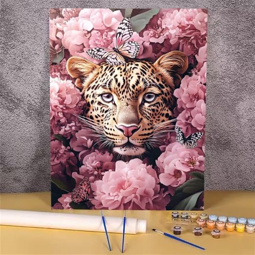 Malen Nach Zahlen Erwachsene Leopard,Malen Nach Zahlen Blume,Handgemalt Ölgemälde Leinwand Kits für Anfänger,Mit Pinsels und Acrylfarbe Als Geschenkes und Heimdekoration,Ohne Rahmen 30x40 cm GH-1762 von Alaoan