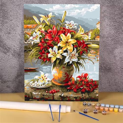 Malen Nach Zahlen Erwachsene Lilie,Malen Nach Zahlen Blume,DIY Handgemalt Ölgemälde Leinwand Kits für Anfänger,Mit Pinsels und Acrylfarbe Als Geschenkes und Heimdekoration,Ohne Rahmen 40x50 cm GH-1222 von Alaoan