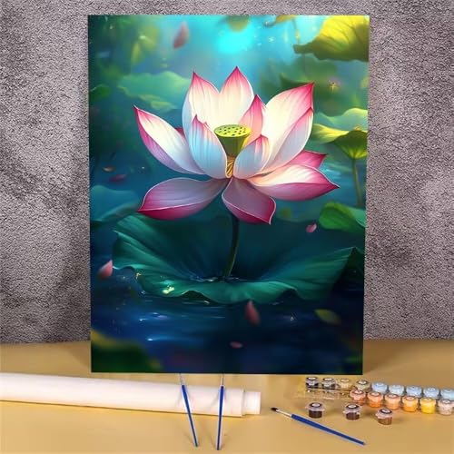 Malen Nach Zahlen Erwachsene Lotus,Malen Nach Zahlen Blume,DIY Handgemalt Ölgemälde Leinwand Kits für Anfänger,Mit Pinsels und Acrylfarbe Als Geschenkes und Heimdekoration,Ohne Rahmen 30x40 cm GH-406 von Alaoan