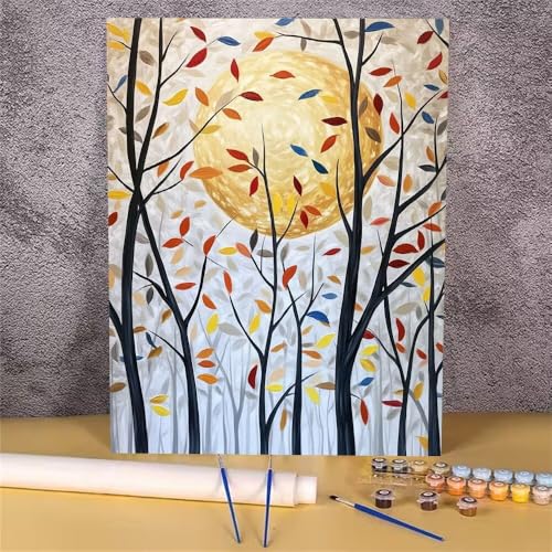 Malen Nach Zahlen Erwachsene Mond,Malen Nach Zahlen Baum,DIY Handgemalt Ölgemälde Leinwand Kits für Anfänger,Mit Pinsels und Acrylfarbe Als Geschenkes und Heimdekoration,Ohne Rahmen 30x40 cm GH-502 von Alaoan