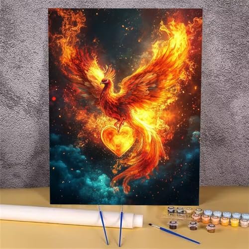 Malen Nach Zahlen Erwachsene Phönix,Malen Nach Zahlen Tier,DIY Handgemalt Ölgemälde Leinwand Kits für Anfänger,Mit Pinsels und Acrylfarbe Als Geschenkes und Heimdekoration,Ohne Rahmen 50x70 cm GH-1765 von Alaoan