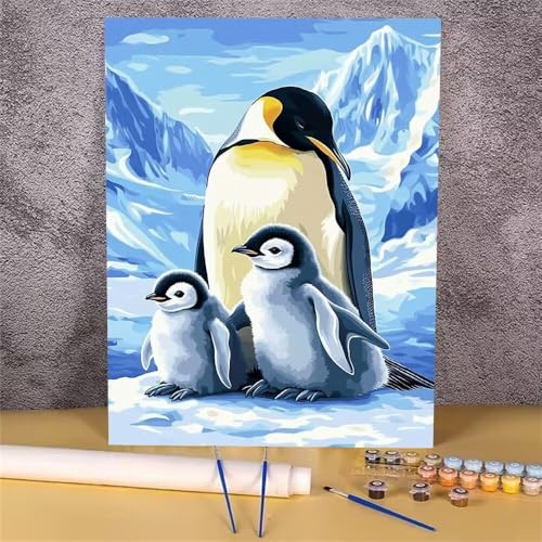 Malen Nach Zahlen Erwachsene Pinguin,Malen Nach Zahlen Tier,Handgemalt Ölgemälde Leinwand Kits für Anfänger,Mit Pinsels und Acrylfarbe Als Geschenkes und Heimdekoration,Ohne Rahmen 45x60 cm GH-1186 von Alaoan