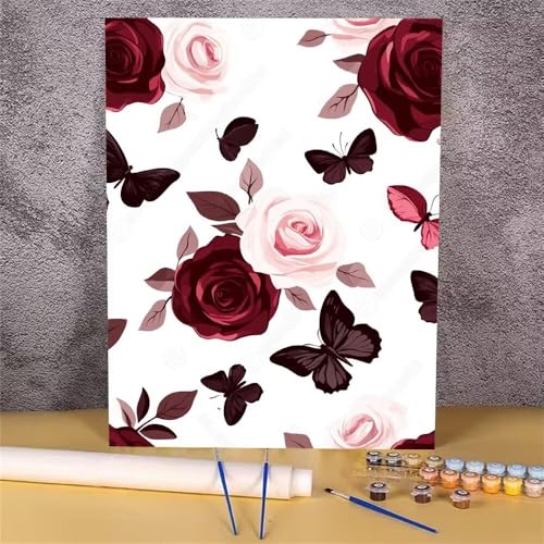 Malen Nach Zahlen Erwachsene Rose, Malen Nach Zahlen Schmetterling, DIY Handgemalt Ölgemälde Leinwand Kits für Anfänger, Mit Pinsels und Acrylfarbe Als Heimdekoration, Ohne Rahmen 20x30 cm GH-1132 von Alaoan