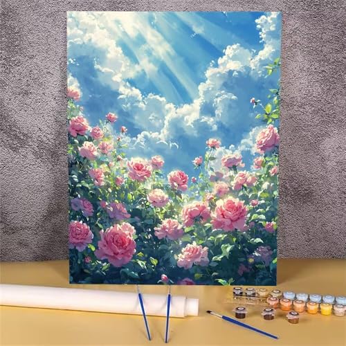 Malen Nach Zahlen Erwachsene Rose,Malen Nach Zahlen Rose,DIY Handgemalt Ölgemälde Leinwand Kits für Anfänger,Mit Pinsels und Acrylfarbe Als Geschenkes und Heimdekoration,Ohne Rahmen 30x40 cm GH-1741 von Alaoan