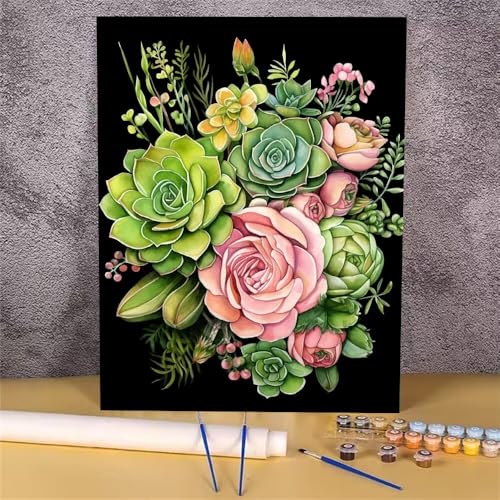 Malen Nach Zahlen Erwachsene Saftig,Malen Nach Zahlen Blume,Handgemalt Ölgemälde Leinwand Kits für Anfänger,Mit Pinsels und Acrylfarbe Als Geschenkes und Heimdekoration,Ohne Rahmen 45x60 cm GH-1084 von Alaoan