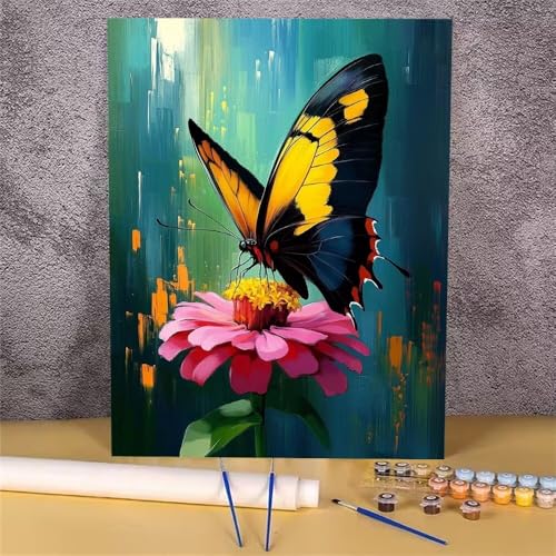 Malen Nach Zahlen Erwachsene Schmetterling, Malen Nach Zahlen Blume, DIY Handgemalt Ölgemälde Leinwand Kits für Anfänger, Mit Pinsels und Acrylfarbe Als Heimdekoration, Ohne Rahmen 20x30 cm GH-1198 von Alaoan