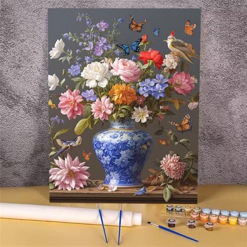 Malen Nach Zahlen Erwachsene Schmetterling, Malen Nach Zahlen Blume, DIY Handgemalt Ölgemälde Leinwand Kits für Anfänger, Mit Pinsels und Acrylfarbe Als Heimdekoration, Ohne Rahmen 30x40 cm GH-1774 von Alaoan