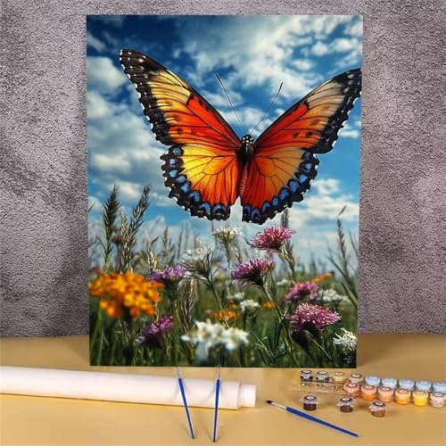 Malen Nach Zahlen Erwachsene Schmetterling, Malen Nach Zahlen Blume, DIY Handgemalt Ölgemälde Leinwand Kits für Anfänger, Mit Pinsels und Acrylfarbe Als Heimdekoration, Ohne Rahmen 45x60 cm GH-1642 von Alaoan