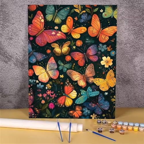 Malen Nach Zahlen Erwachsene Schmetterling, Malen Nach Zahlen Farbe, DIY Handgemalt Ölgemälde Leinwand Kits für Anfänger, Mit Pinsels und Acrylfarbe Als Heimdekoration, Ohne Rahmen 30x40 cm GH-1672 von Alaoan