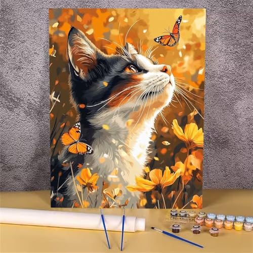 Malen Nach Zahlen Erwachsene Schmetterling, Malen Nach Zahlen Katze, DIY Handgemalt Ölgemälde Leinwand Kits für Anfänger, Mit Pinsels und Acrylfarbe Als Heimdekoration, Ohne Rahmen 30x40 cm GH-1615 von Alaoan