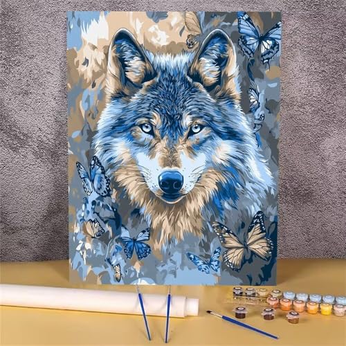 Malen Nach Zahlen Erwachsene Schmetterling, Malen Nach Zahlen Wolf, DIY Handgemalt Ölgemälde Leinwand Kits für Anfänger, Mit Pinsels und Acrylfarbe Als Heimdekoration, Ohne Rahmen 20x30 cm GH-1126 von Alaoan