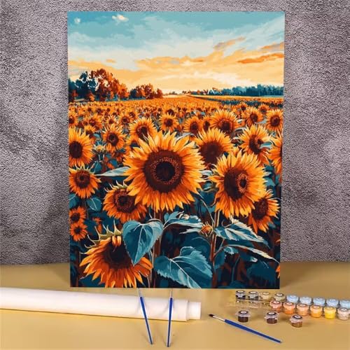 Malen Nach Zahlen Erwachsene Sonnenblume, Malen Nach Zahlen Mosaik, DIY Handgemalt Ölgemälde Leinwand Kits für Anfänger, Mit Pinsels und Acrylfarbe Als Heimdekoration, Ohne Rahmen 30x40 cm GH-1702 von Alaoan