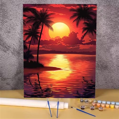 Malen Nach Zahlen Erwachsene Sonnenuntergang, Malen Nach Zahlen Landschaft, DIY Handgemalt Ölgemälde Leinwand Kits für Anfänger, Mit Pinsels und Acrylfarbe Als Geschenkes, Ohne Rahmen 30x40 cm GH-1066 von Alaoan