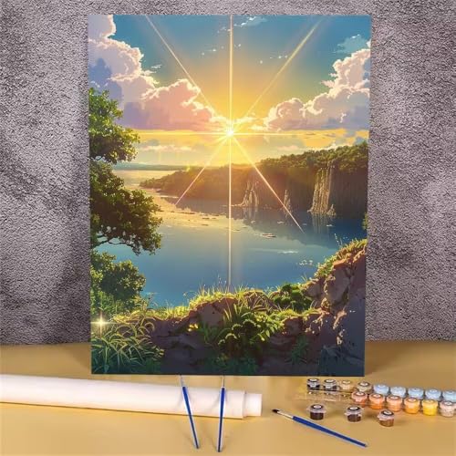 Malen Nach Zahlen Erwachsene Sonnenuntergang, Malen Nach Zahlen Landschaft, DIY Handgemalt Ölgemälde Leinwand Kits für Anfänger, Mit Pinsels und Acrylfarbe Als Geschenkes, Ohne Rahmen 40x50 cm GH-1276 von Alaoan