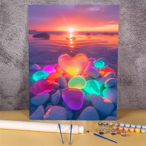 Malen Nach Zahlen Erwachsene Sonnenuntergang, Malen Nach Zahlen Liebe, DIY Handgemalt Ölgemälde Leinwand Kits für Anfänger, Mit Pinsels und Acrylfarbe Als Heimdekoration, Ohne Rahmen 20x30 cm GH-517 von Alaoan