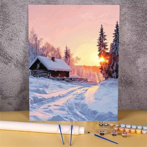 Malen Nach Zahlen Erwachsene Sonnenuntergang, Malen Nach Zahlen Winter, DIY Handgemalt Ölgemälde Leinwand Kits für Anfänger, Mit Pinsels und Acrylfarbe Als Geschenkes, Ohne Rahmen 30x40 cm GH-1177 von Alaoan