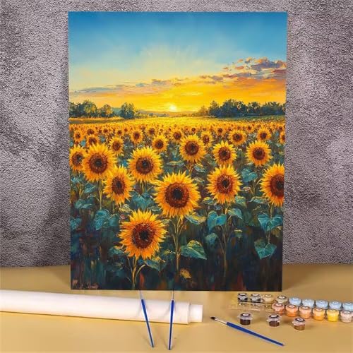 Malen Nach Zahlen Erwachsene Sonnenuntergang,Malen Nach Zahlen Sonnenblume,DIY Handgemalt Ölgemälde Leinwand Kits für Anfänger,Mit Pinsels und Acrylfarbe Als Geschenkes,Ohne Rahmen 20x30 cm GH-1705 von Alaoan