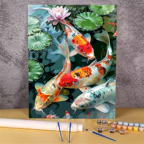 Malen Nach Zahlen Erwachsene Tier,Malen Nach Zahlen Koi,DIY Handgemalt Ölgemälde Leinwand Kits für Anfänger,Mit Pinsels und Acrylfarbe Als Geschenkes und Heimdekoration,Ohne Rahmen 30x40 cm GH-1237 von Alaoan