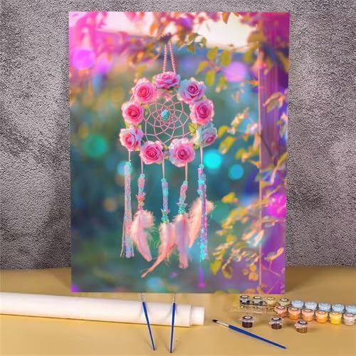 Malen Nach Zahlen Erwachsene Traumfänger, Malen Nach Zahlen Blume, DIY Handgemalt Ölgemälde Leinwand Kits für Anfänger, Mit Pinsels und Acrylfarbe Als Heimdekoration, Ohne Rahmen 20x30 cm GH-1270 von Alaoan