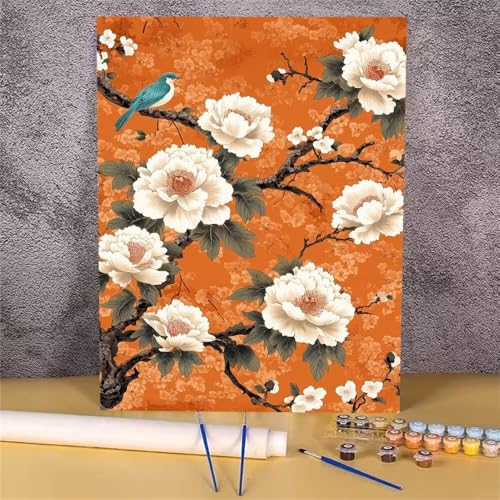 Malen Nach Zahlen Erwachsene Vogel,Malen Nach Zahlen Blume,DIY Handgemalt Ölgemälde Leinwand Kits für Anfänger,Mit Pinsels und Acrylfarbe Als Geschenkes und Heimdekoration,Ohne Rahmen 60x80 cm GH-1801 von Alaoan