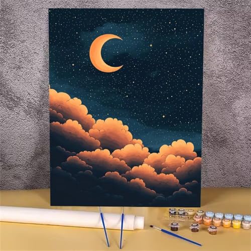 Malen Nach Zahlen Erwachsene Wolke,Malen Nach Zahlen Mond,DIY Handgemalt Ölgemälde Leinwand Kits für Anfänger,Mit Pinsels und Acrylfarbe Als Geschenkes und Heimdekoration,Ohne Rahmen 20x30 cm GH-1711 von Alaoan