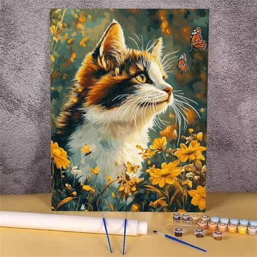 Malen Nach Zahlen Katze,Blume Malen Nach Zahlen Erwachsene,DIY Handgemalt Ölgemälde Leinwand Kits,Anfänger Erwachsene Paint by Numbers Malen Nach Zahlen zur Heimdekoration,Kein Rahmen 20x30 cm GH-1614 von Alaoan