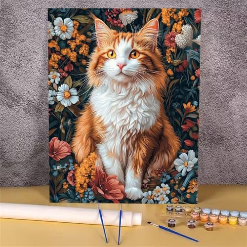 Malen Nach Zahlen Katze,Blume Malen Nach Zahlen Erwachsene,DIY Handgemalt Ölgemälde Leinwand Kits,Anfänger Erwachsene Paint by Numbers Malen Nach Zahlen zur Heimdekoration,Kein Rahmen 50x70 cm GH-1722 von Alaoan